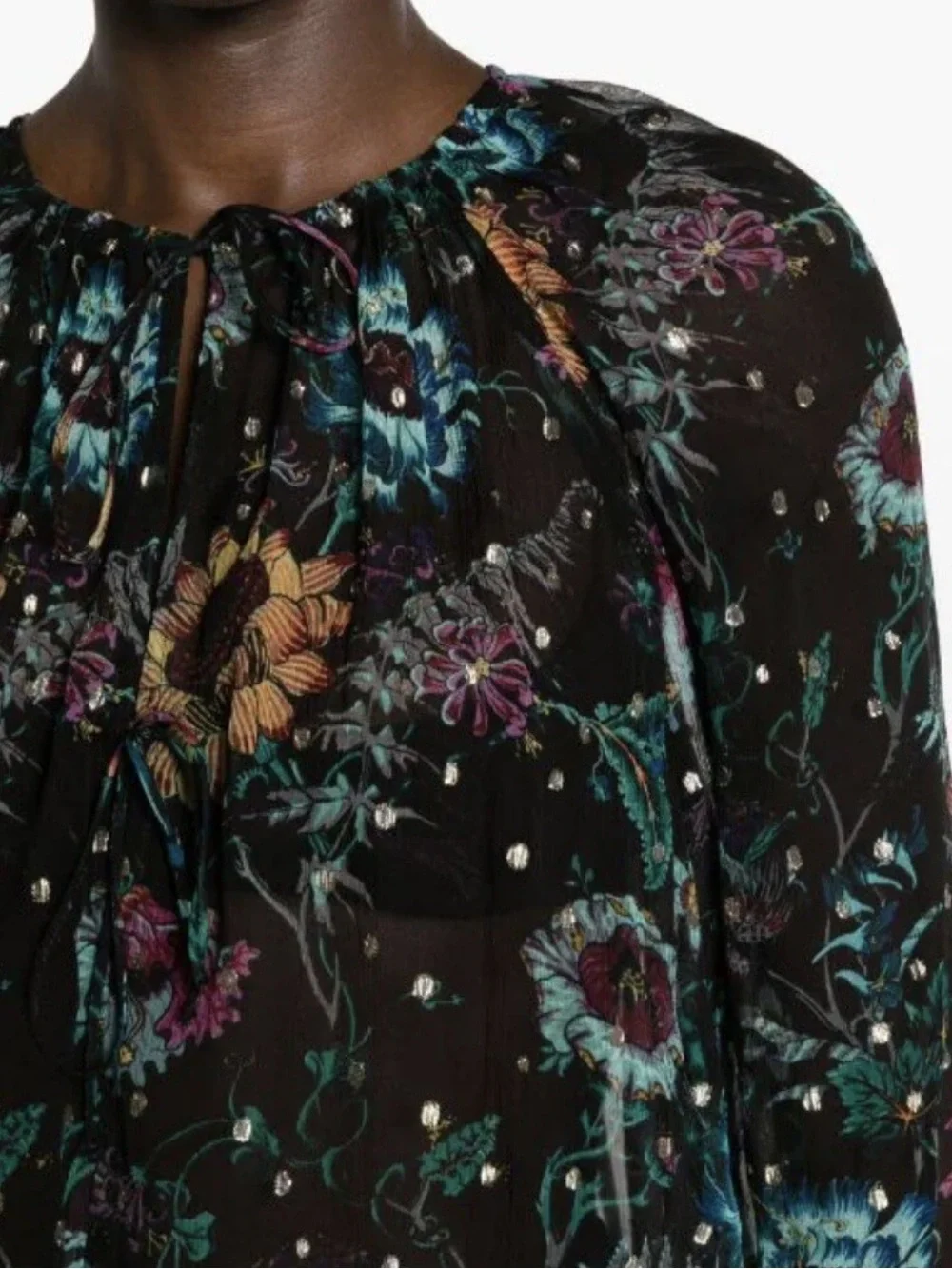 Ulla Johnson Bernadette Silk Blouse Black floral Iris Print size 2
